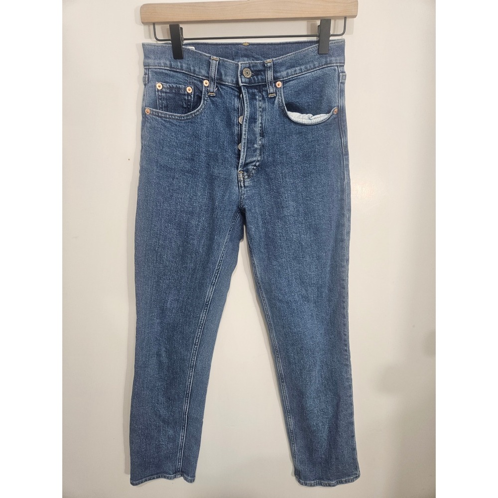 Gap Cheeky Straight High Rise Jeans Medium Wash Blue Button Fly 26 2R